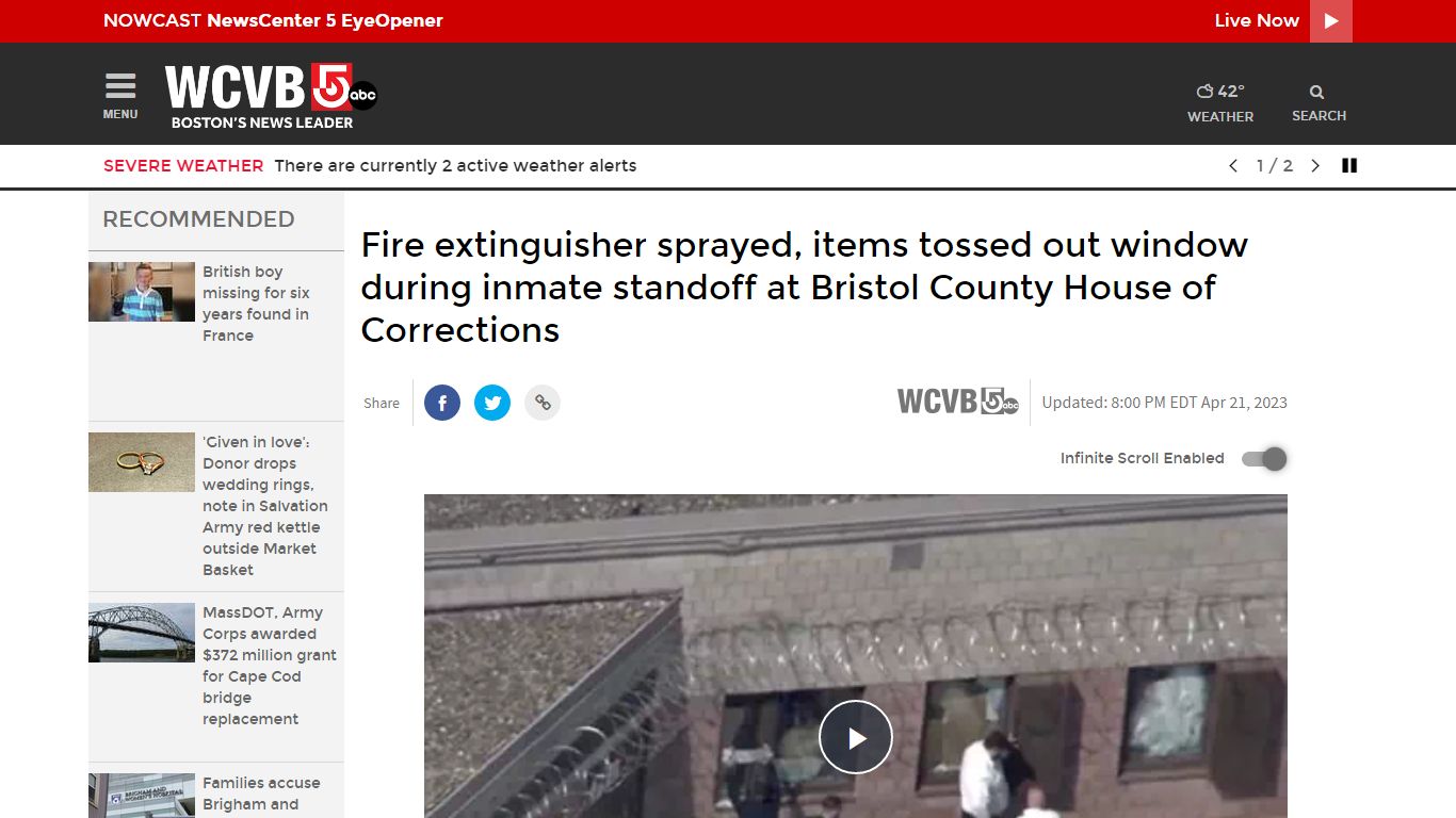 Inmates removed after standoff at Bristol County House of Corrections